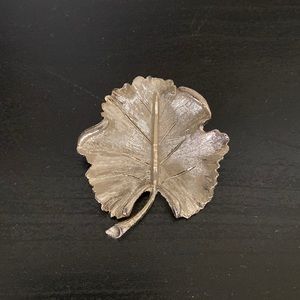 Vtg BSK Leaf Brushed Silver Tone Brooch